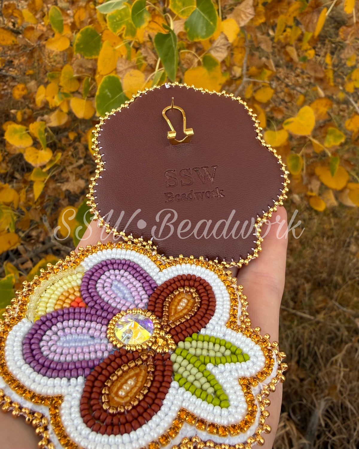 24k Gold - Burnt Orange Large Beaded Florals Earrings 🎃🍂🤎
