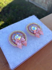 Mauve Beaded Earrings with Satin Bows 🎀