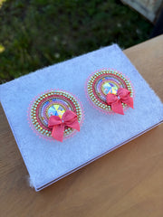 Pink Beaded Earrings with Satin Bows 🎀