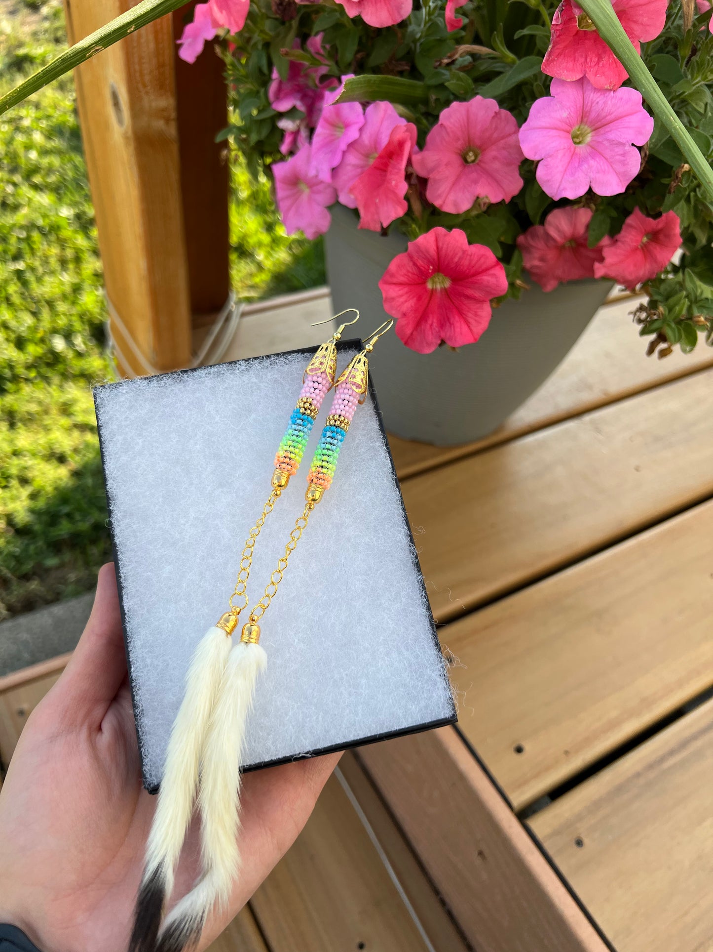 Pink & neon Ermine tail earrings