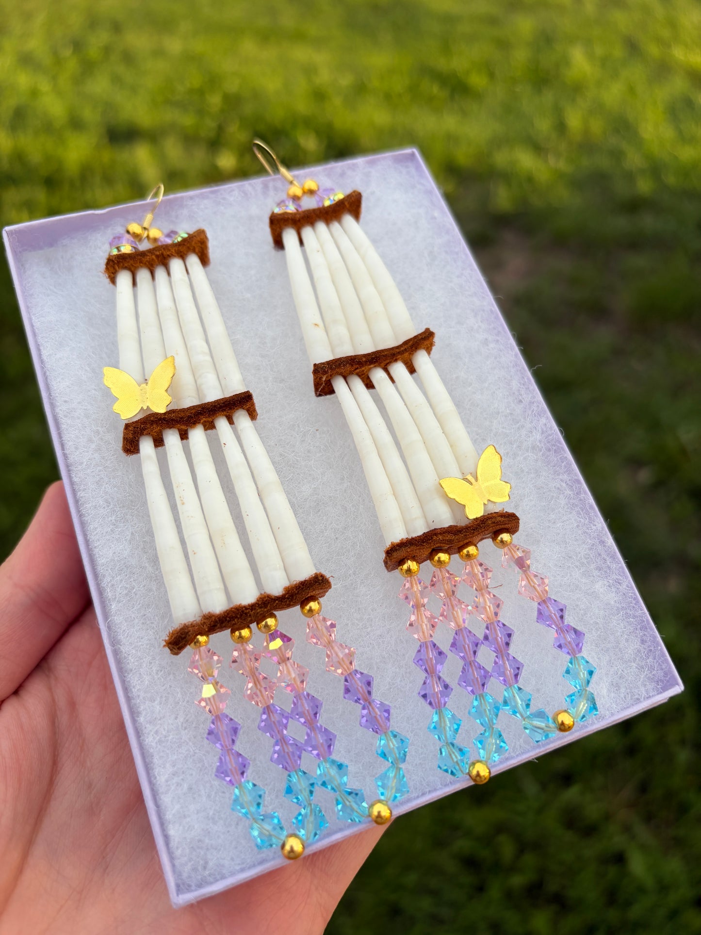 Pink & Purple 2-Tier Dentalium Shell Earrings