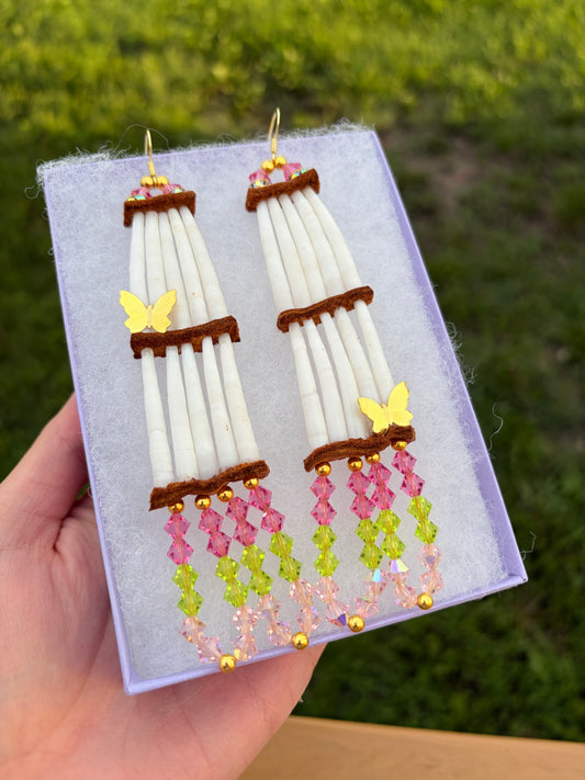 Strawberry 2-Tier Dentalium Shell Earrings 🦋