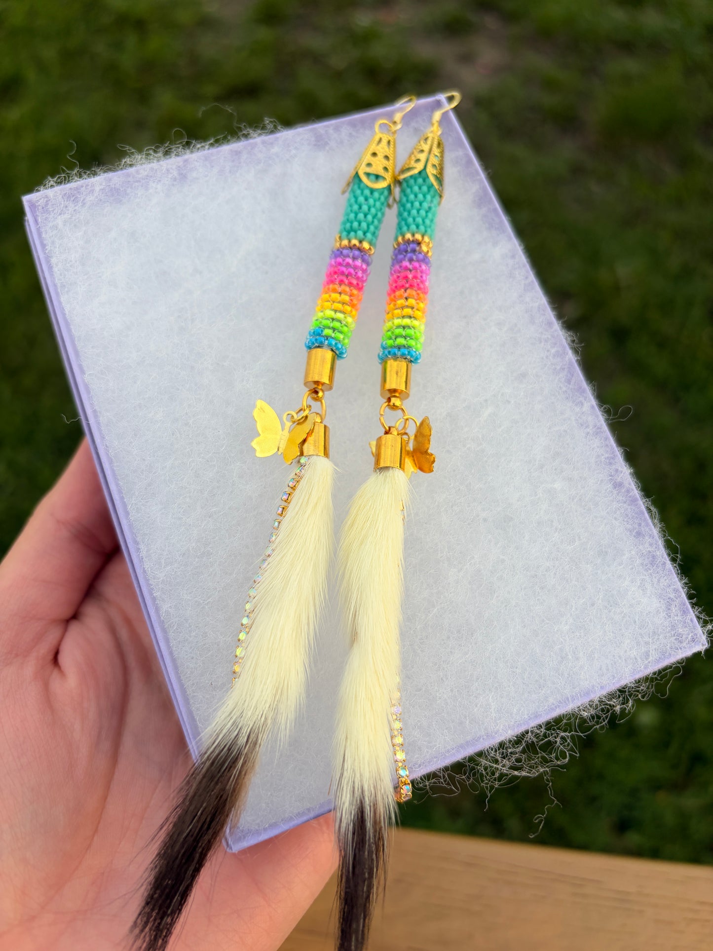 Turquoise Ermine Tail Earrings with Butterfly Charms 🦋