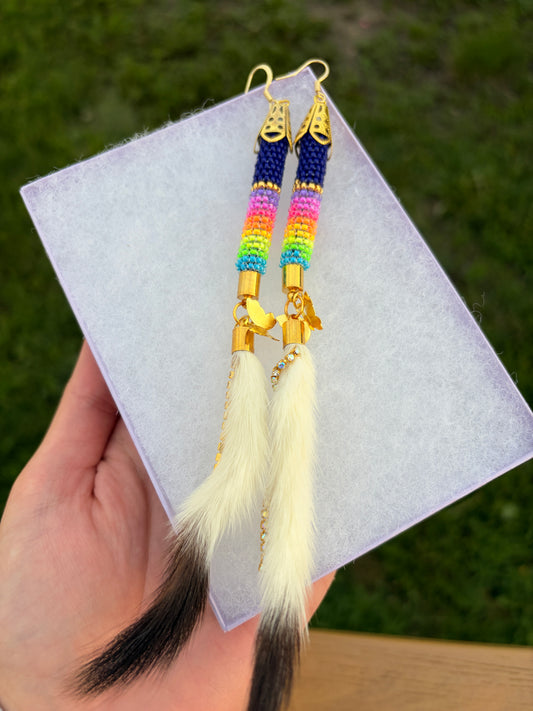 Dark Blue Ermine Tail Earrings with Butterfly Charms 🦋
