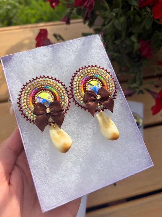 Brown Imitation Elk Teeth Earrings