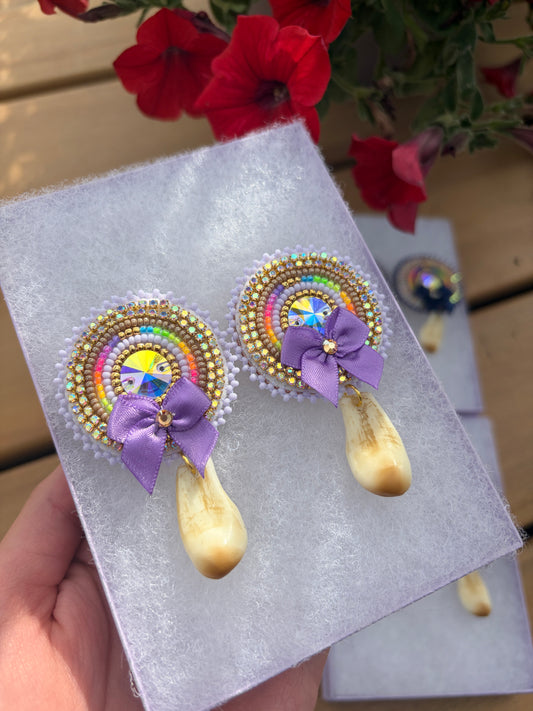 Purple Imitation Elk Teeth Earrings