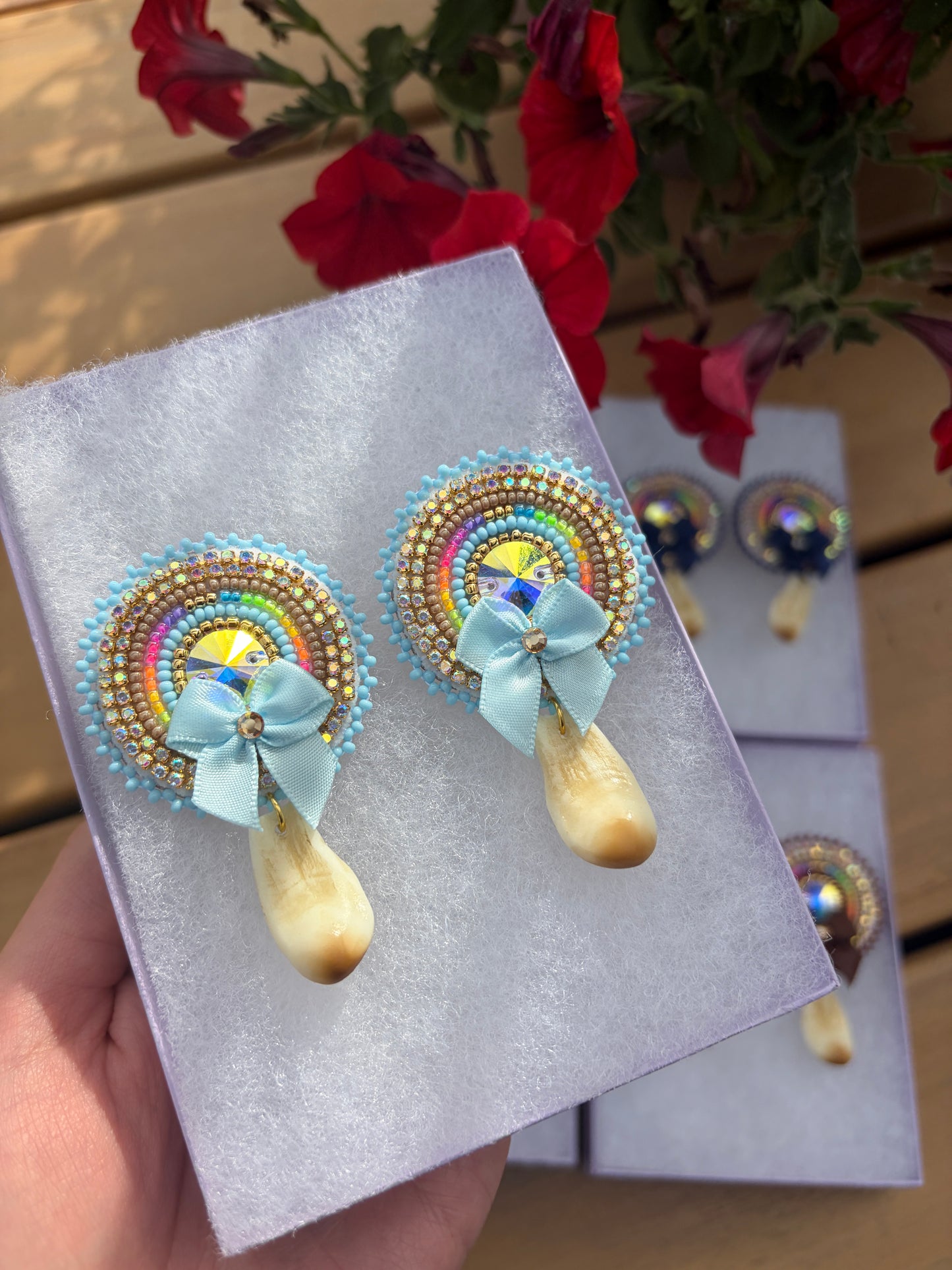 Light Blue Imitation Elk Teeth Earrings