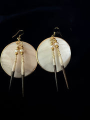 Large Mother of Pearl Shells & Imitation African Quill Earrings