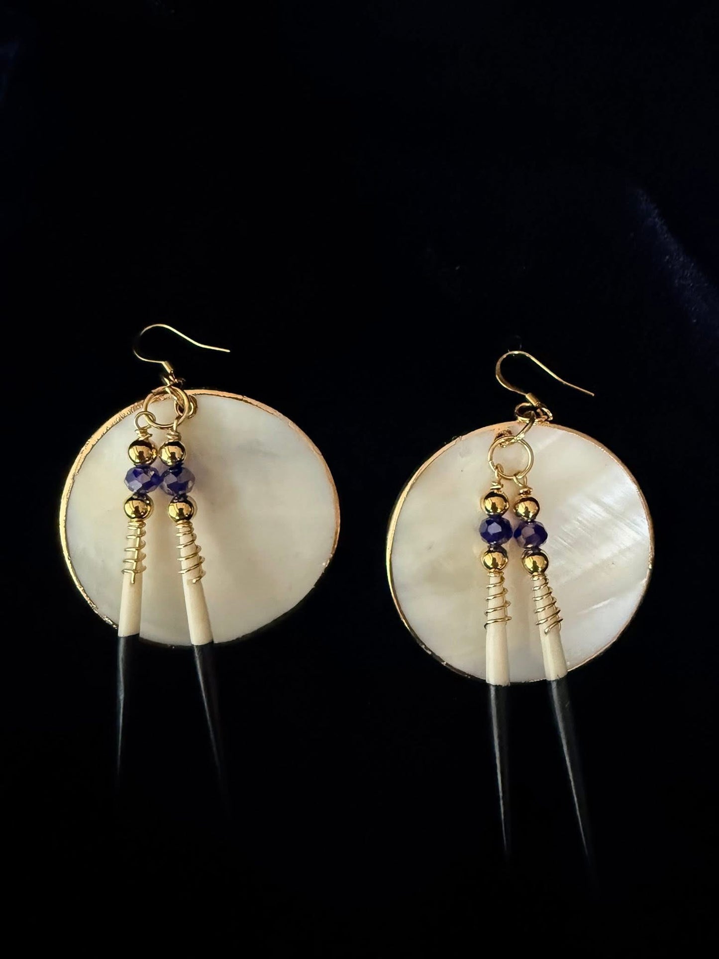 Large Mother of Pearl Shells & Imitation African Quill Earrings