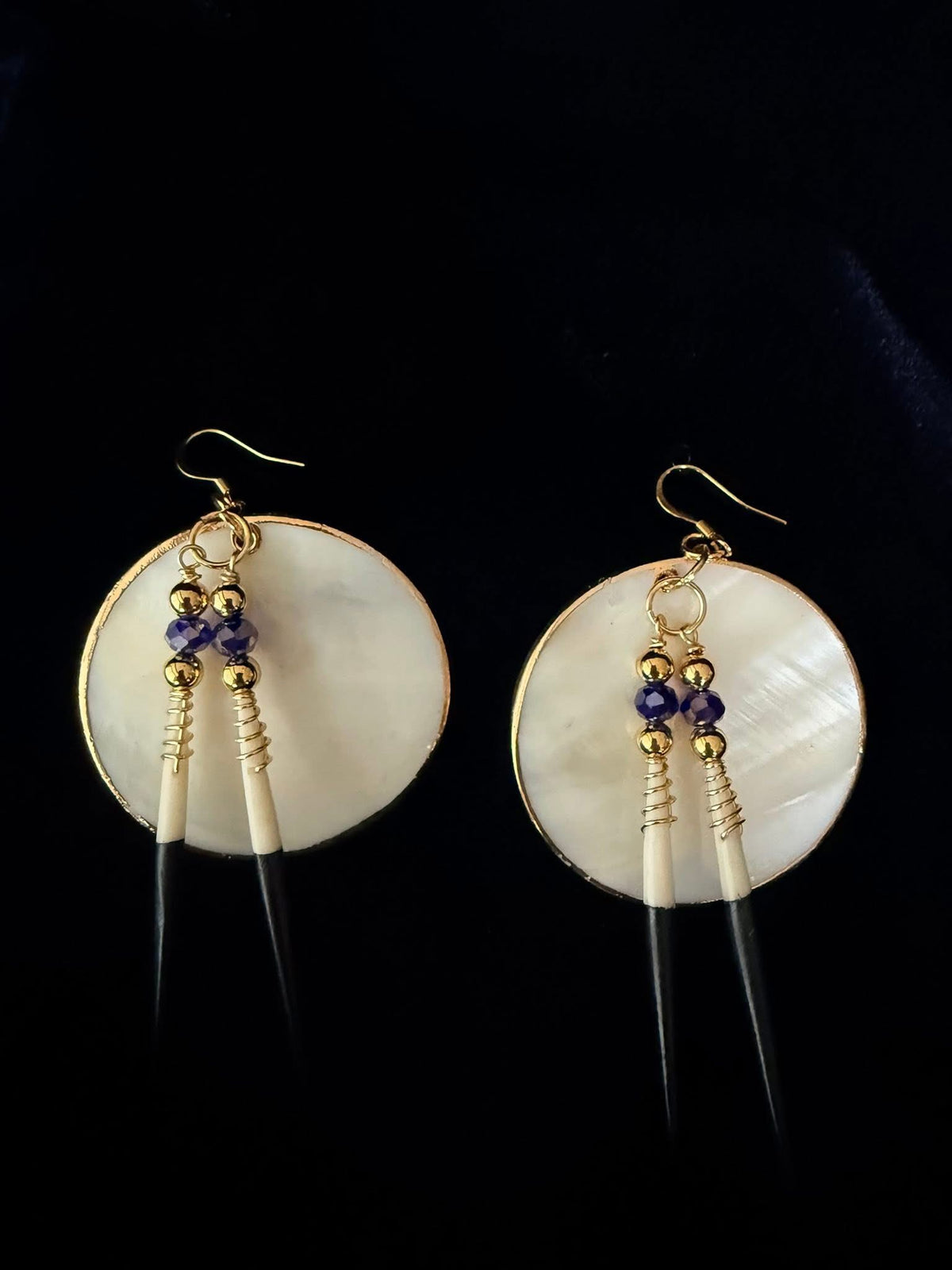 Large Mother of Pearl Shells & Imitation African Quill Earrings