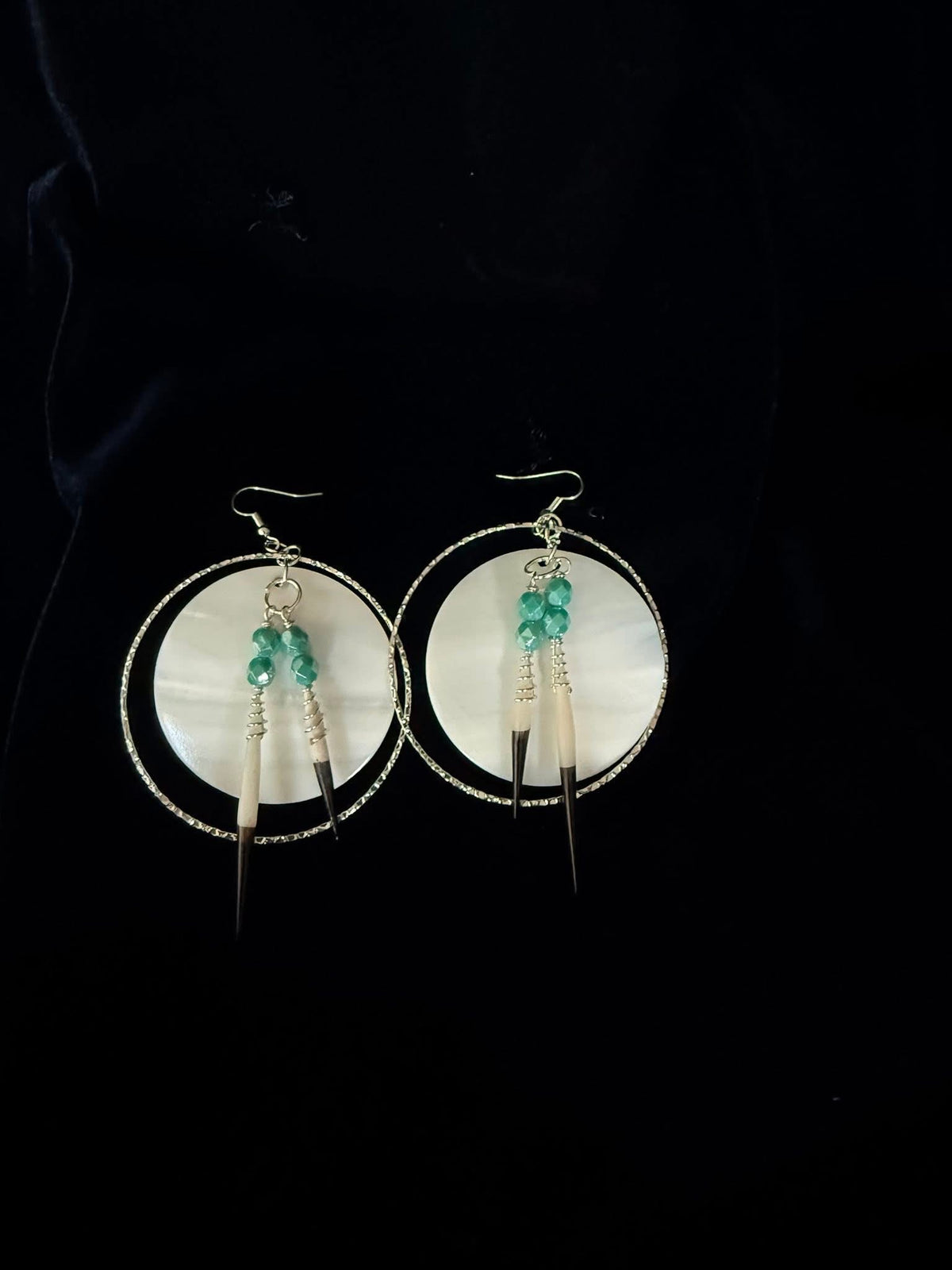 Large Mother of Pearl Shells & Imitation African Quill Earrings