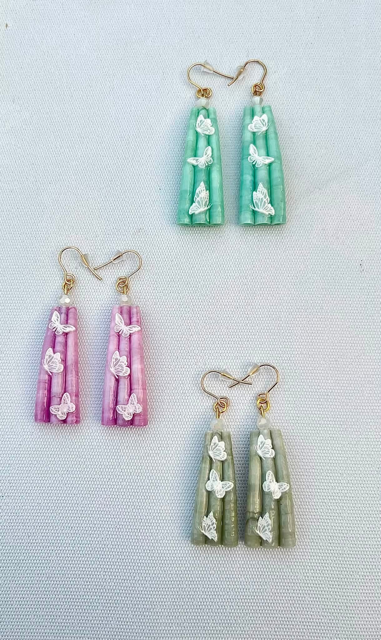 Talia Gone - Dentalium Shell Earrings with Butterflies