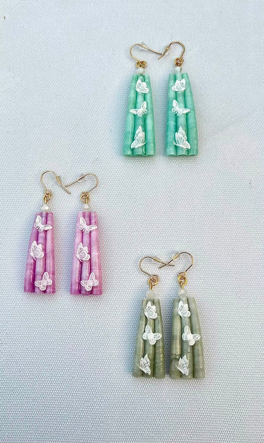 Talia Gone - Dentalium Shell Earrings with Butterflies