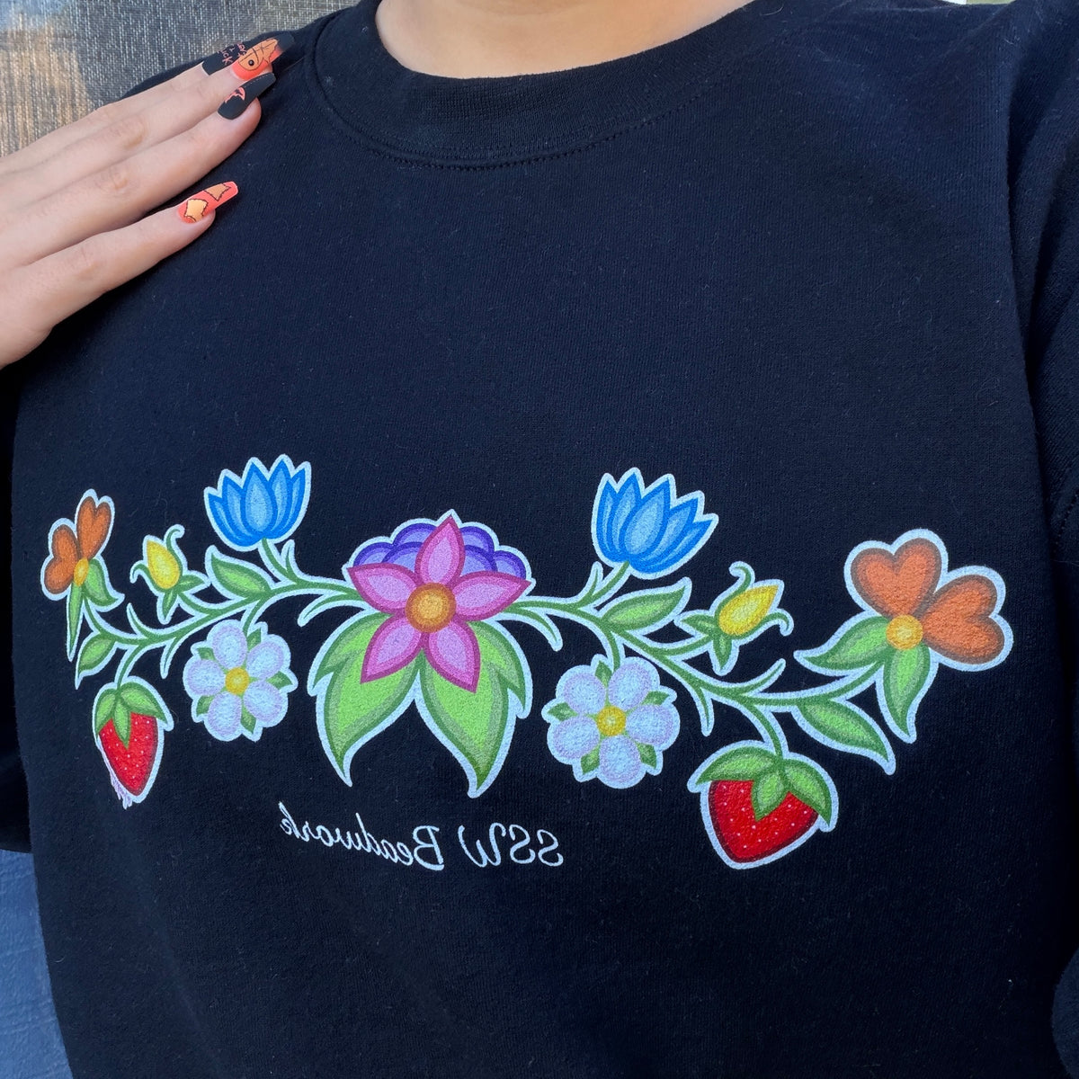 SSW Beadwork - Unisex Black Floral Crewneck Sweatshirt