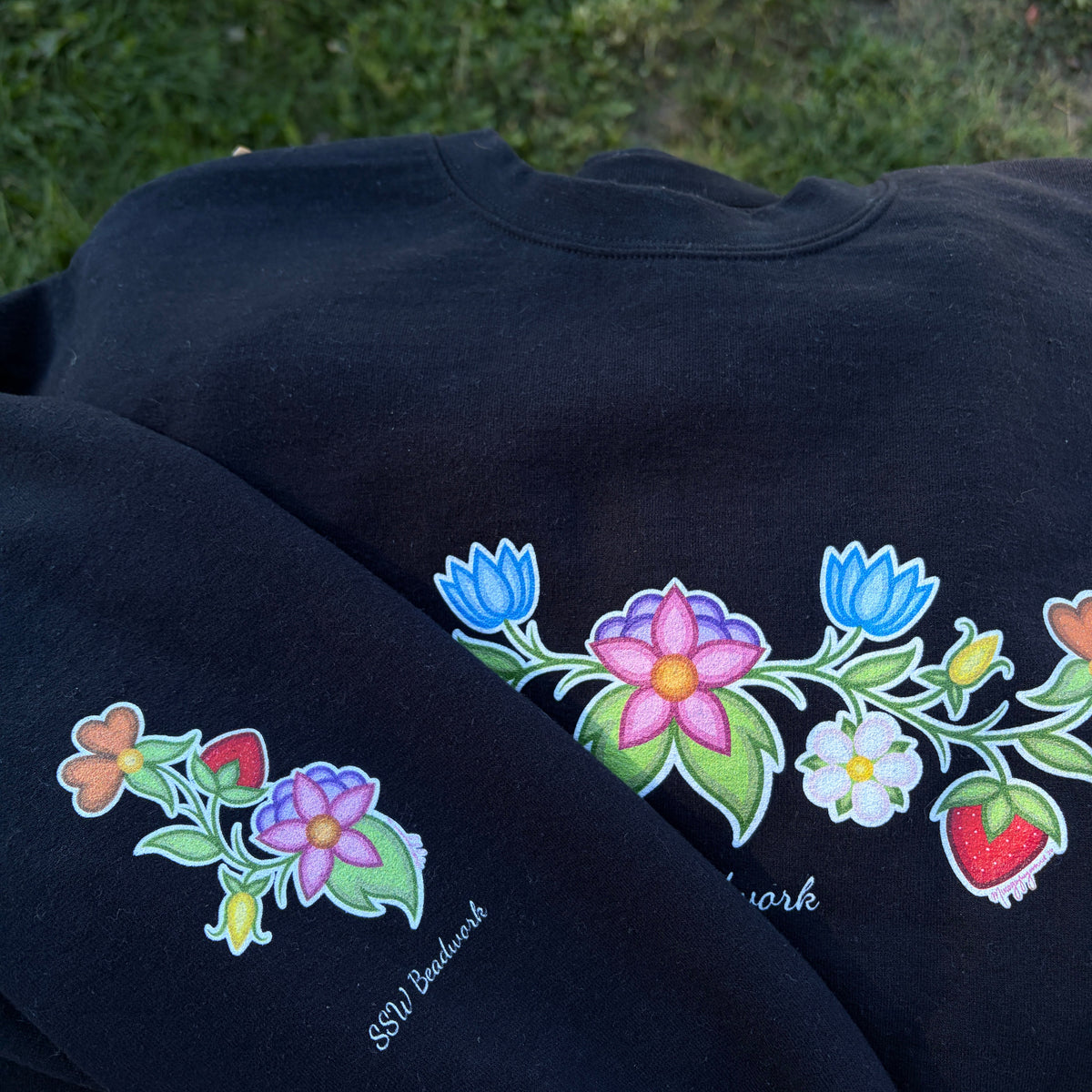 SSW Beadwork - Unisex Black Floral Crewneck Sweatshirt