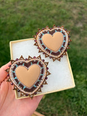 A'Trayio Campbell - Brown Heart Beaded Earrings