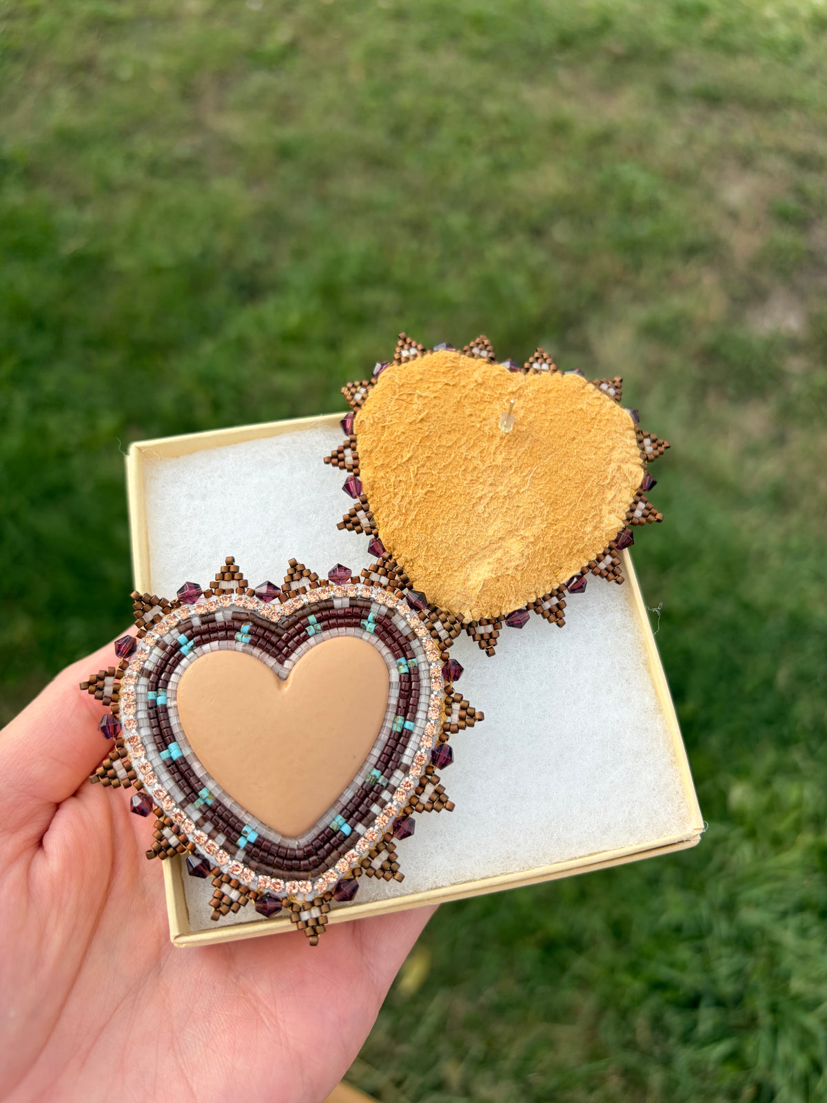 A'Trayio Campbell - Brown Heart Beaded Earrings