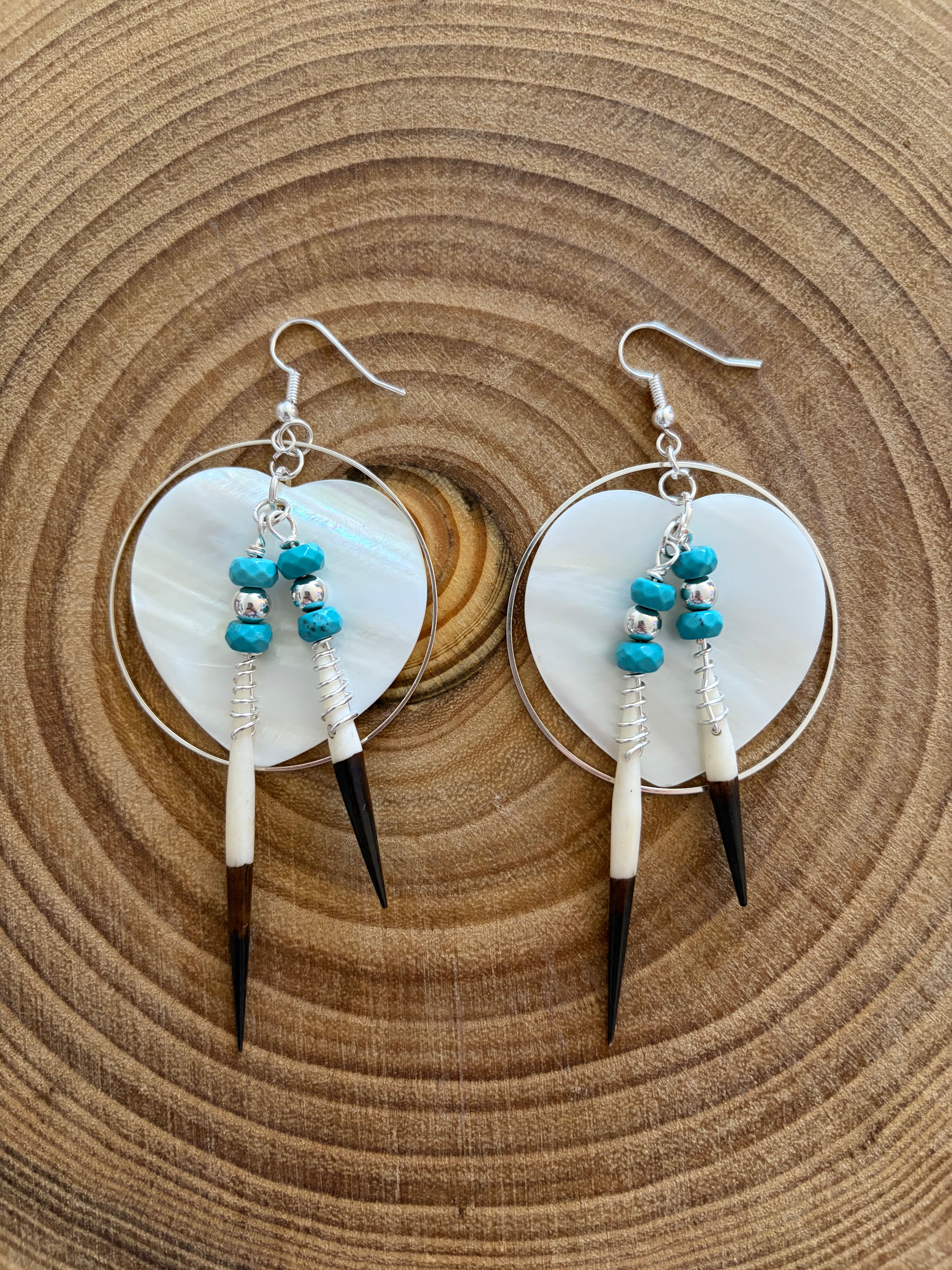 BlueRock Beads - Large Heart Shell Earrings with African Quills