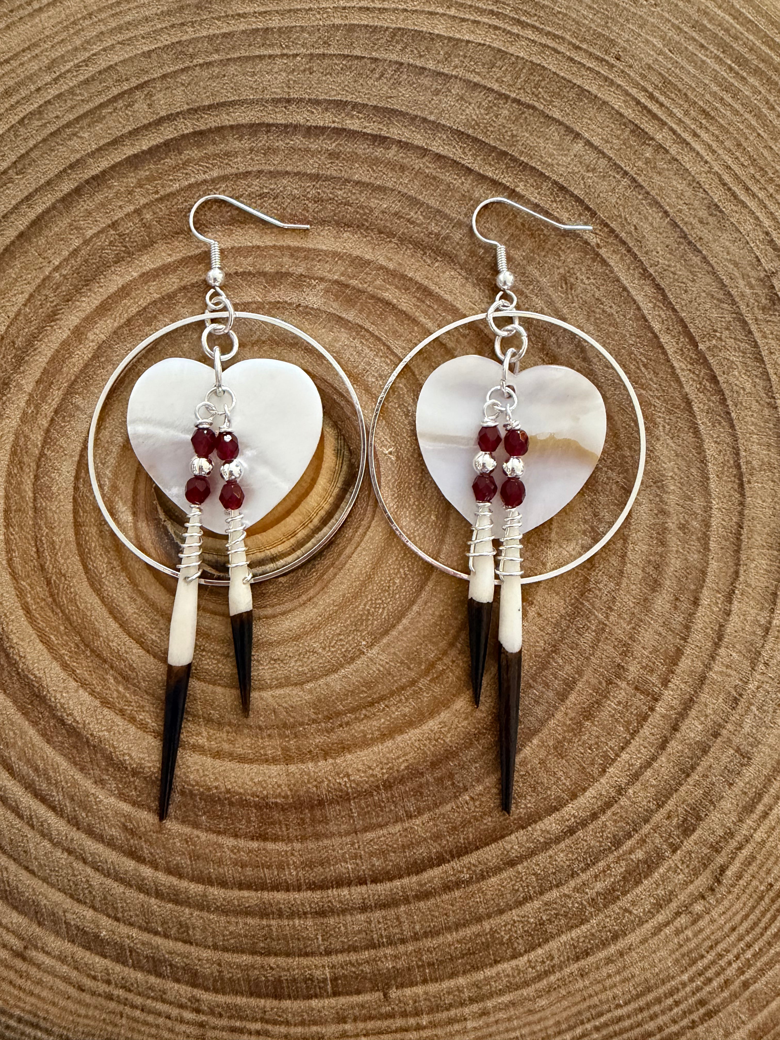 BlueRock Beads - Large Heart Shell Earrings with African Quills