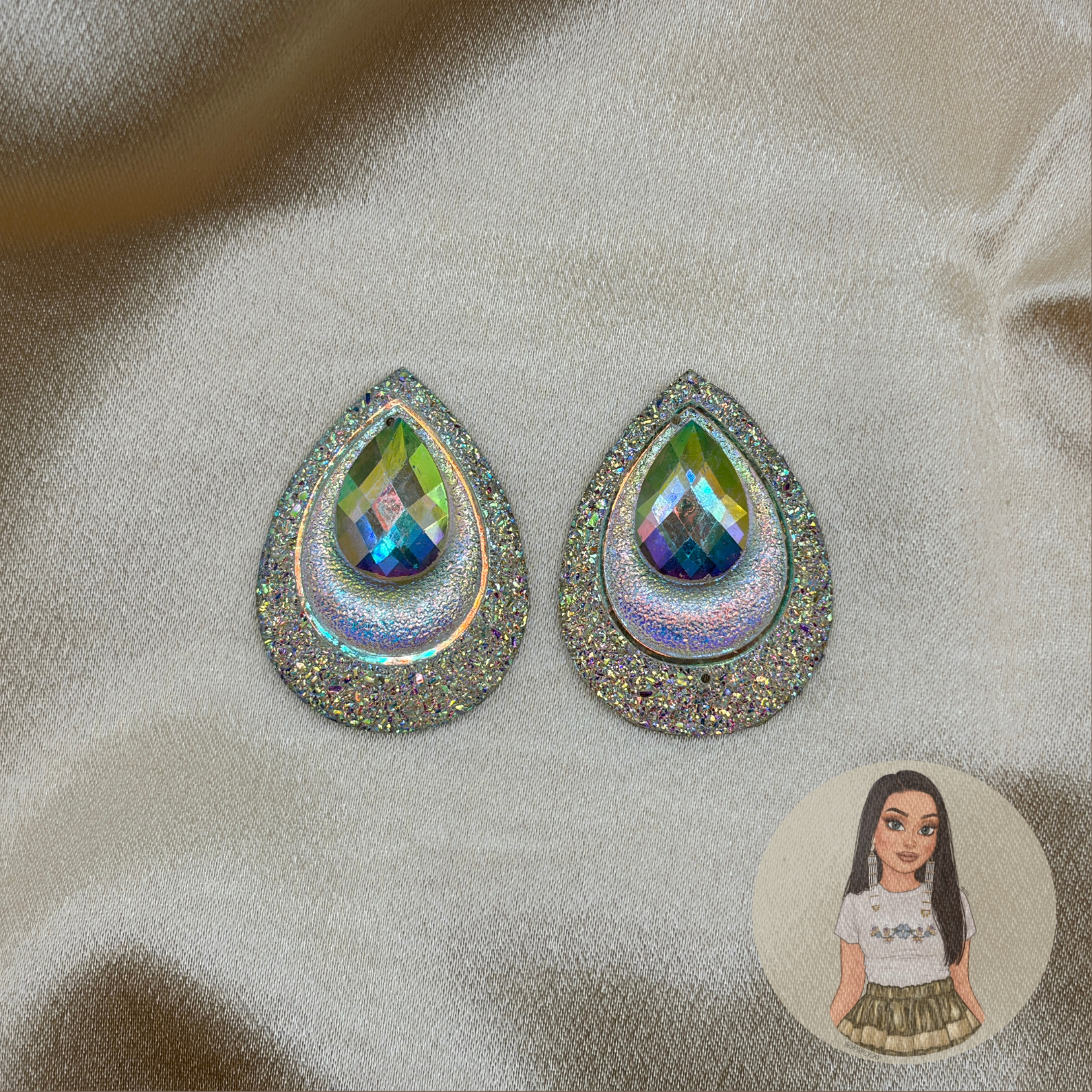 Peacock Stones  30x40mm Drop Crystal AB