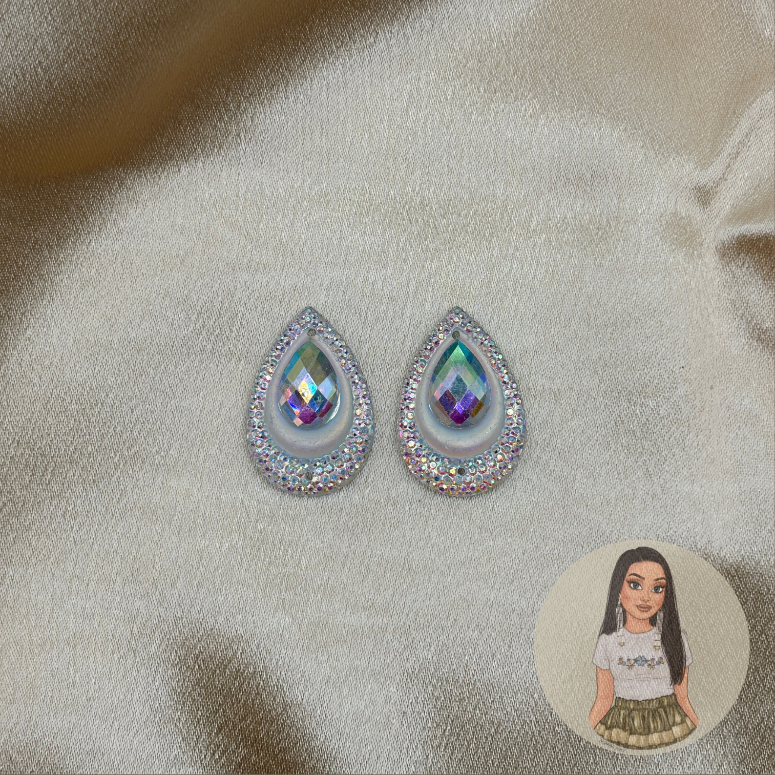 Resin Sew-On Peacock Stones 20x30mm Drop Crystal AB