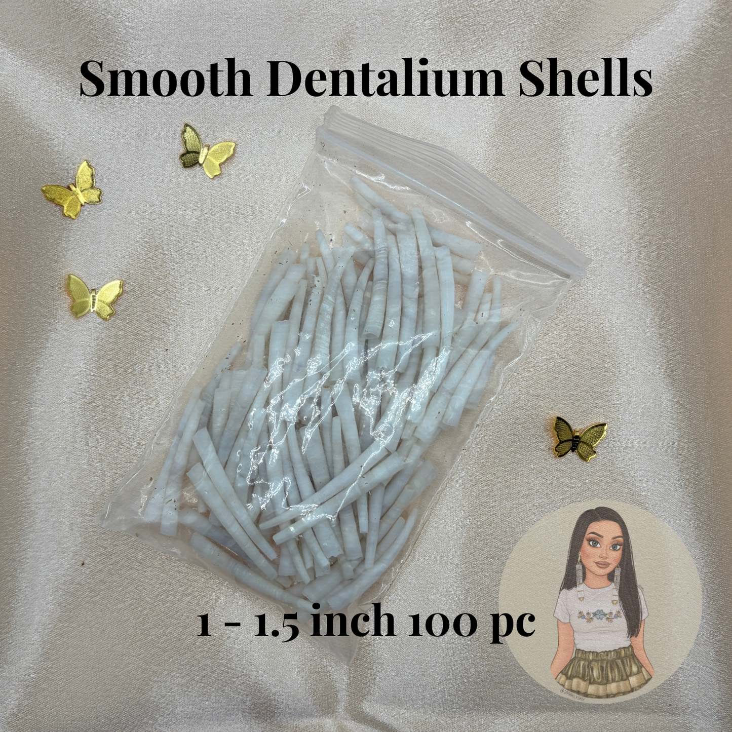 Dentalium Shells - 1-1.5inch smooth 100 pc