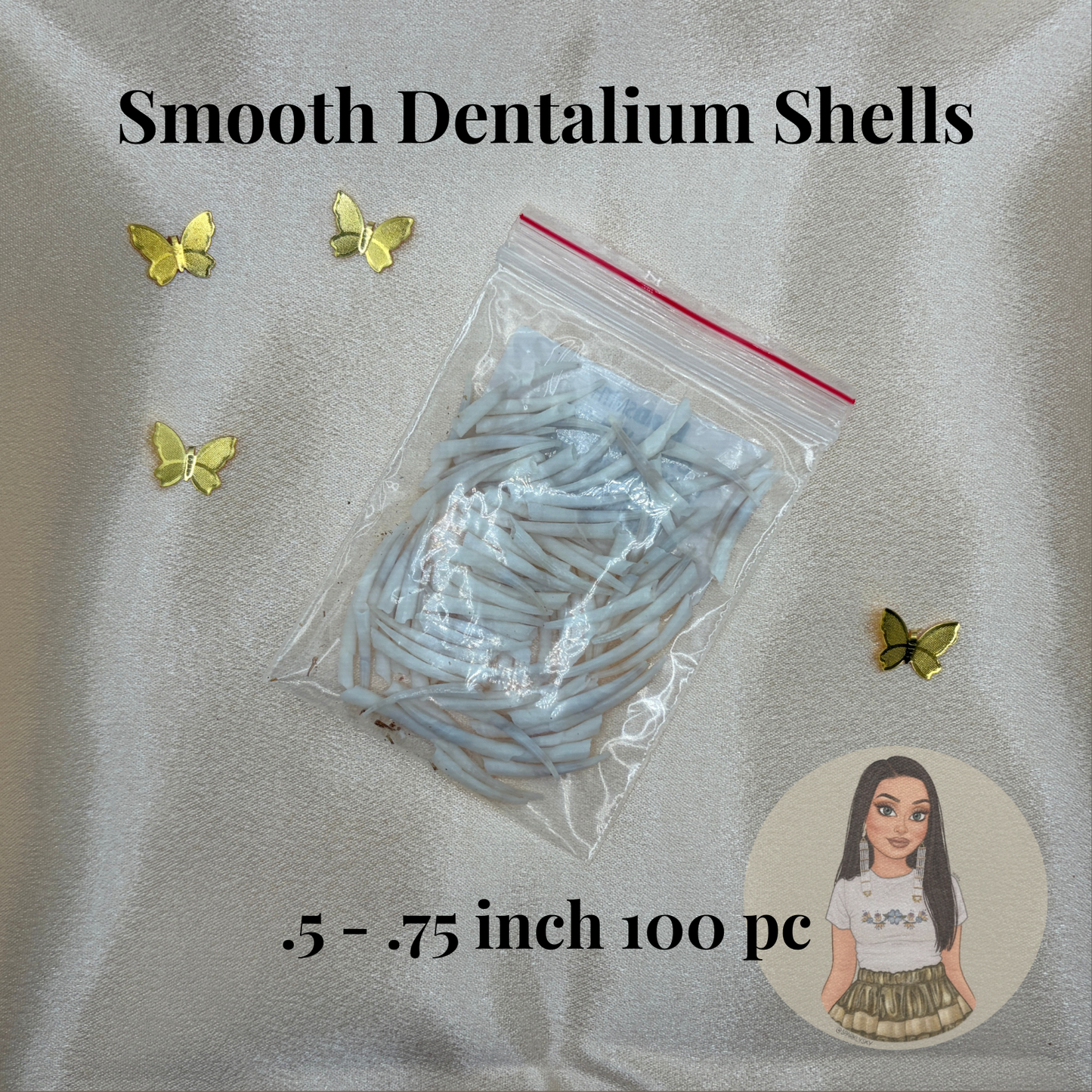 Dentalium Shells - 0.5-.75 inch smooth 100 pc