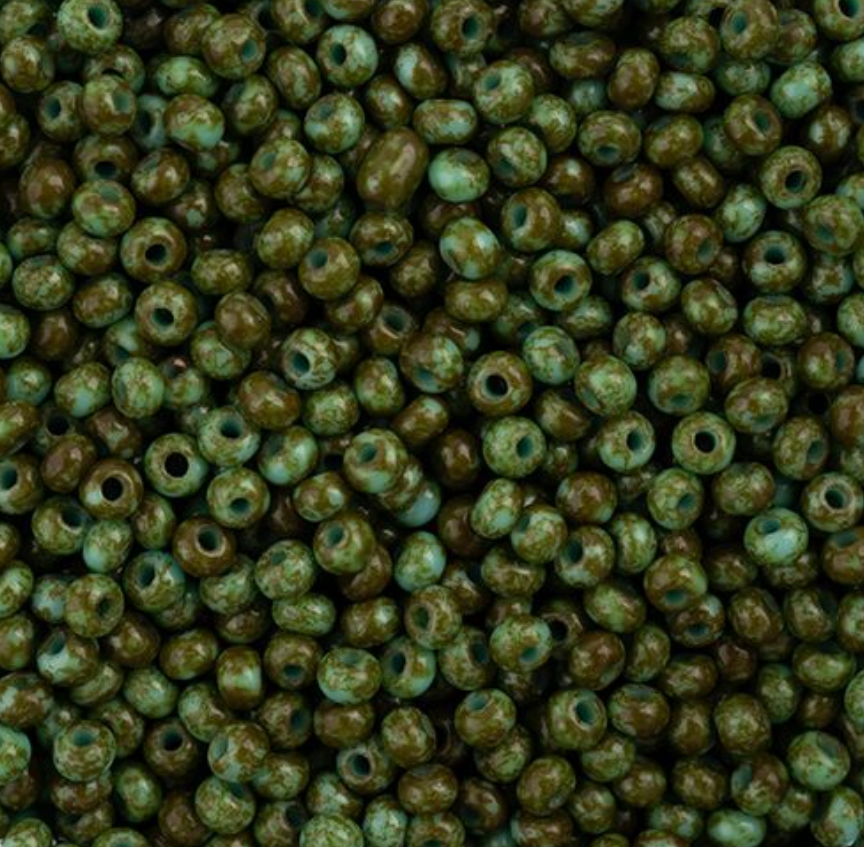 Czech Seed Bead 11/0 Vial Opaque Travertine on Turquoise apx24g