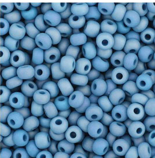 Czech Seed Bead 11/0 Vial Opaque Medium Blue AB Matt apx26g