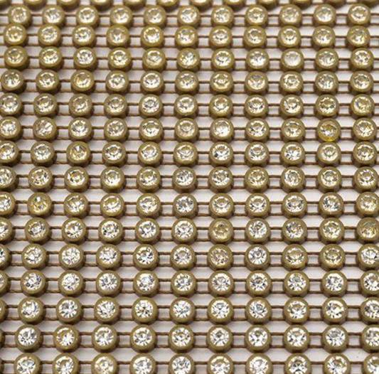 Crystal Lane DIY Rhinestone Banding 10yds 1row ss12 Antique Gold Casing/ Crystal