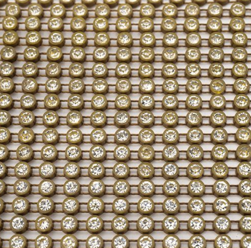 Crystal Lane DIY Rhinestone Banding 10yds 1row ss12 Antique Gold Casing/ Crystal