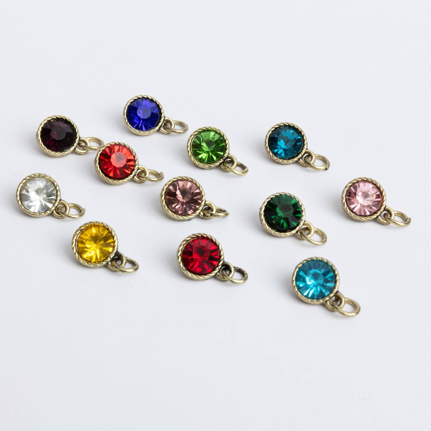 Antique Gold Birthstone Crystal Charms Set of 12