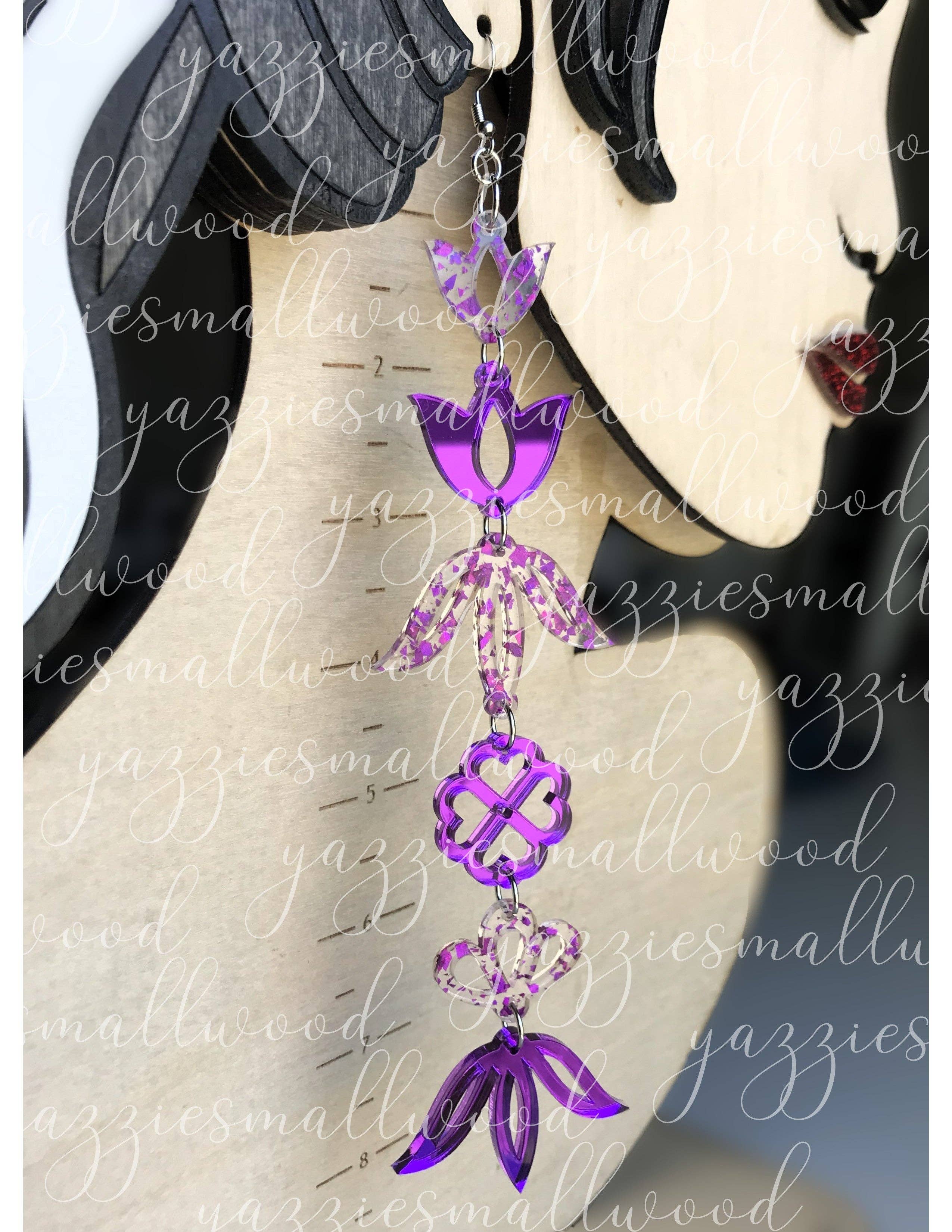 yazziesmallwood - Whimsical Florals XL earrings: Purple Mirror Flake