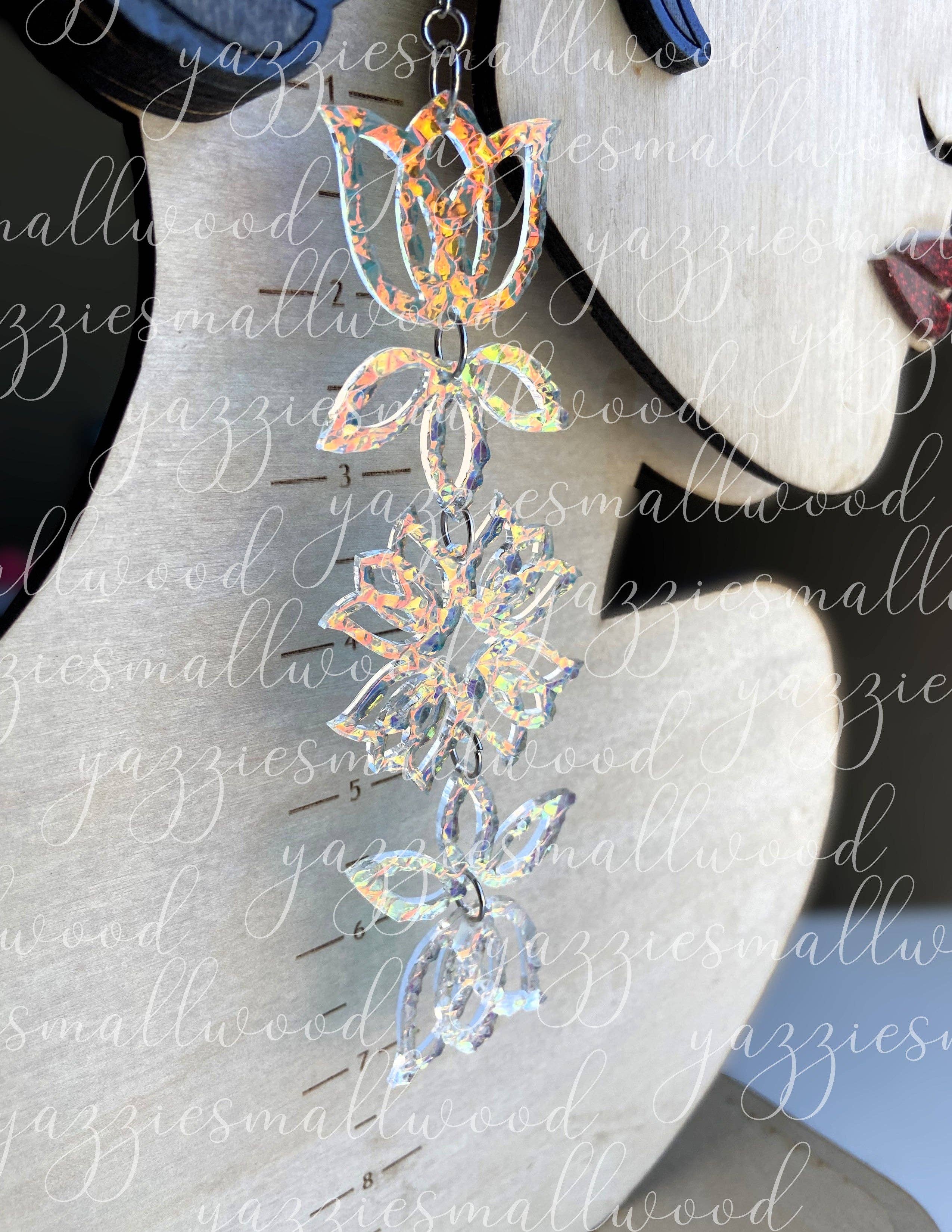 yazziesmallwood - Tulip Floral Powwow XL earrings: Autumn Sunset Flake Glitter