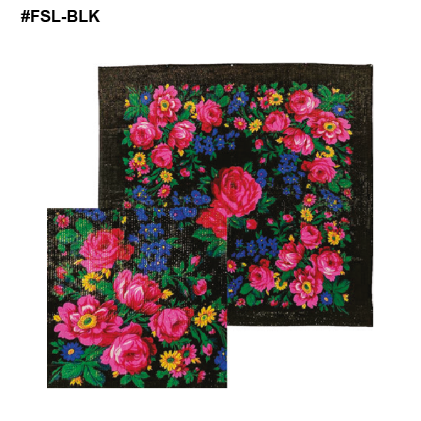 Nativo - FSL-BLK - Large Metallic Floral Scarf 44"x44"