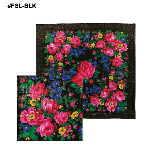 Nativo - FSL-BLK - Large Metallic Floral Scarf 44"x44"