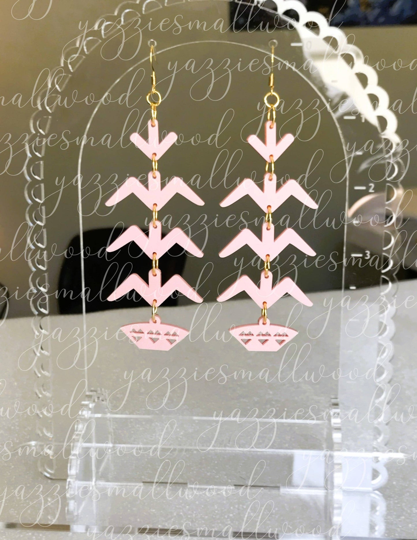 yazziesmallwood - Tree of life earrings: Blue Frosted Transparent Matte/Glossy