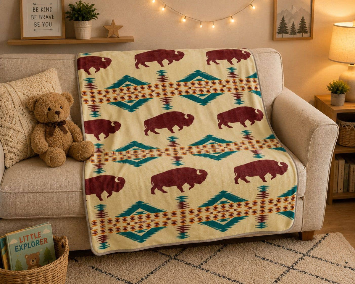 Buffalo 2 Ply Flannel Blanket – Throw Size 50 X 60 Inch : Buffalo Cream