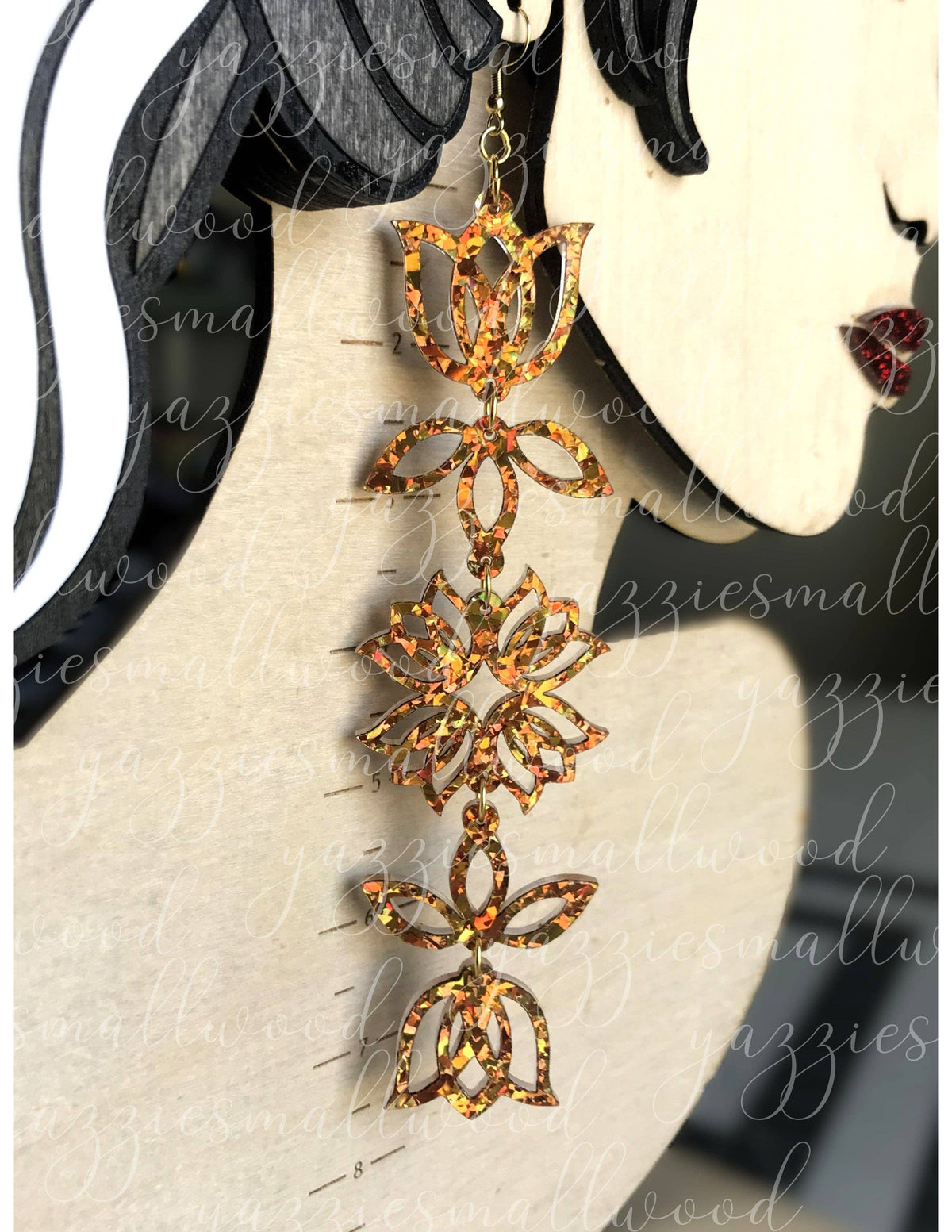yazziesmallwood - Tulip Floral Powwow XL earrings: Brown Mocha Glitter