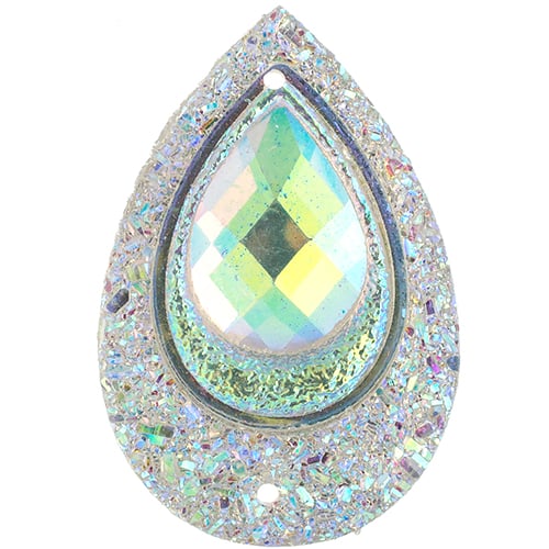 Resin Sew-On Peacock Stones 20x30mm Drop Crystal AB