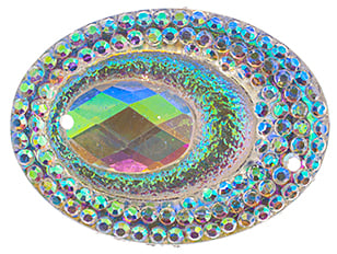 Resin Sew-On Peacock 18x25mm Oval Crystal AB