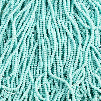 Czech Seed Bead 13/0 Cut Opaque Green Aqua AB Strung