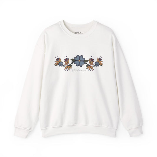 White SSW Beadwork Floral Unisex Crewneck